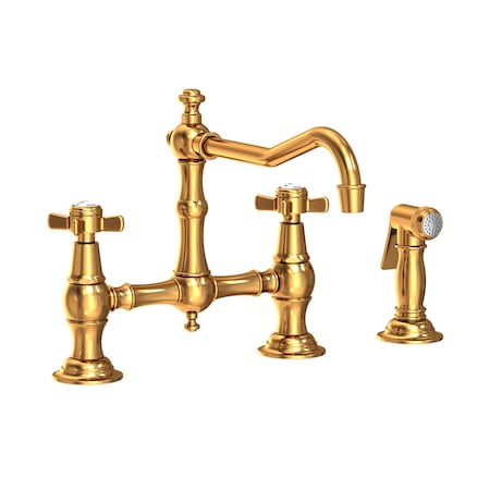 Newport Brass Kitchen Bridge Faucet With Side Spray in Aged Brass 945-1-034